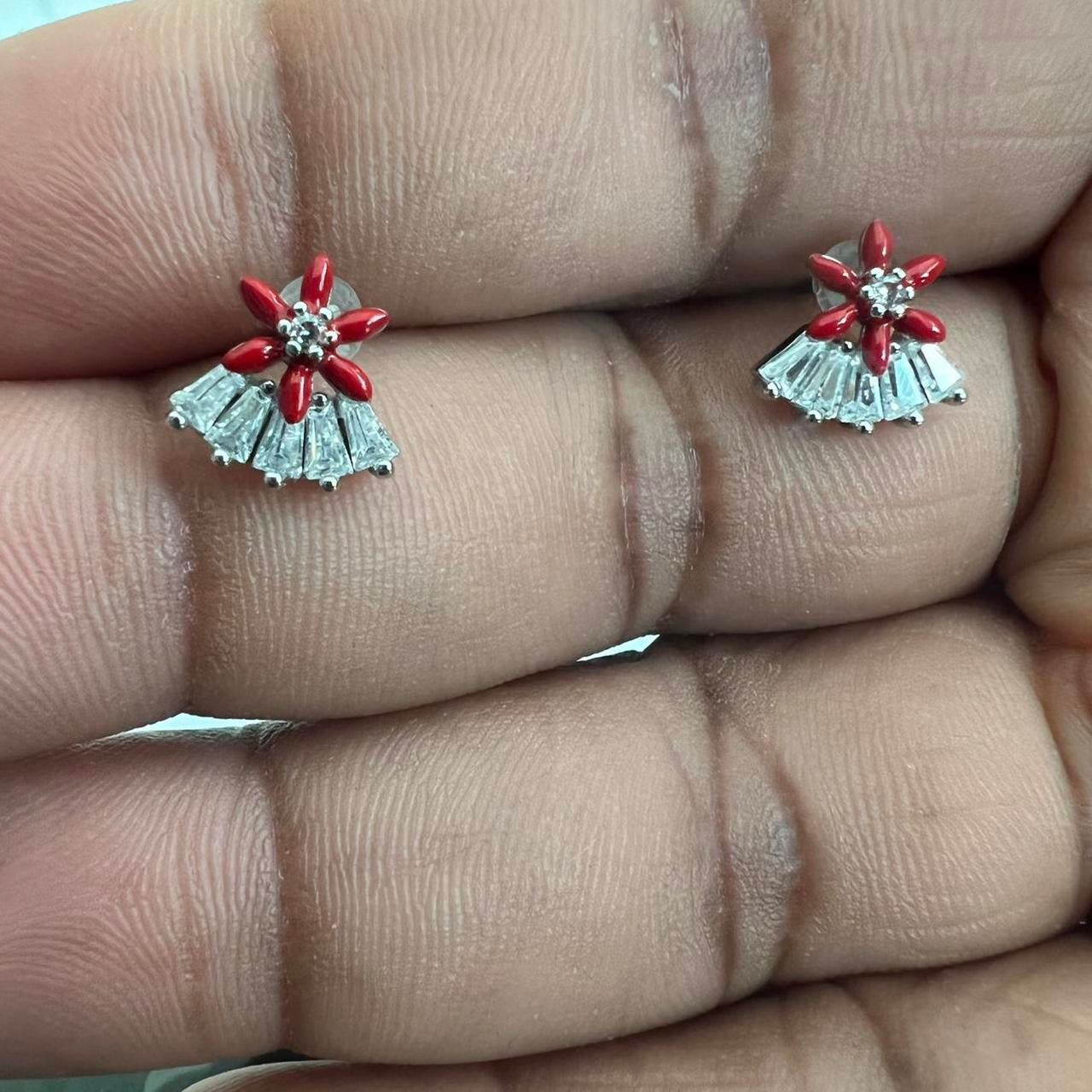 Red Flower Stud Earring