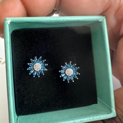 Blue Sunflower Stud Earring