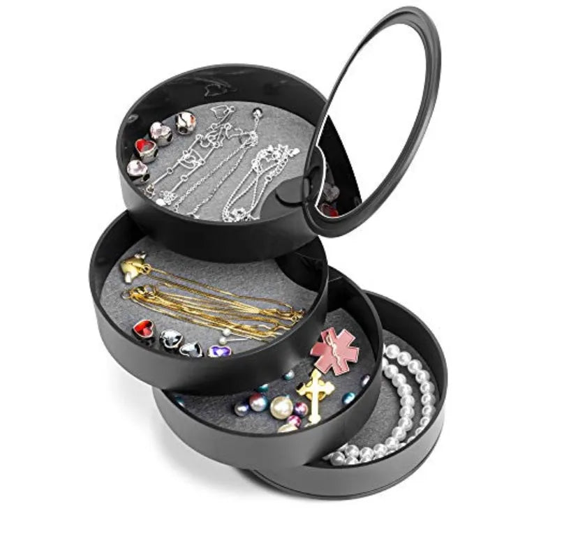 Jewellery Box Jewellery Organizer with Mirror 360 Rotating Earring Holder