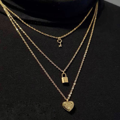 Key Lock Heart Necklace Set